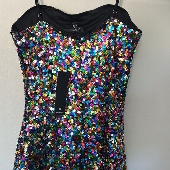 Lulu's NWT Dance Until Dawn Rainbow Multi Sequin Skater Mini Dress sz XS - Picture 7 of 11